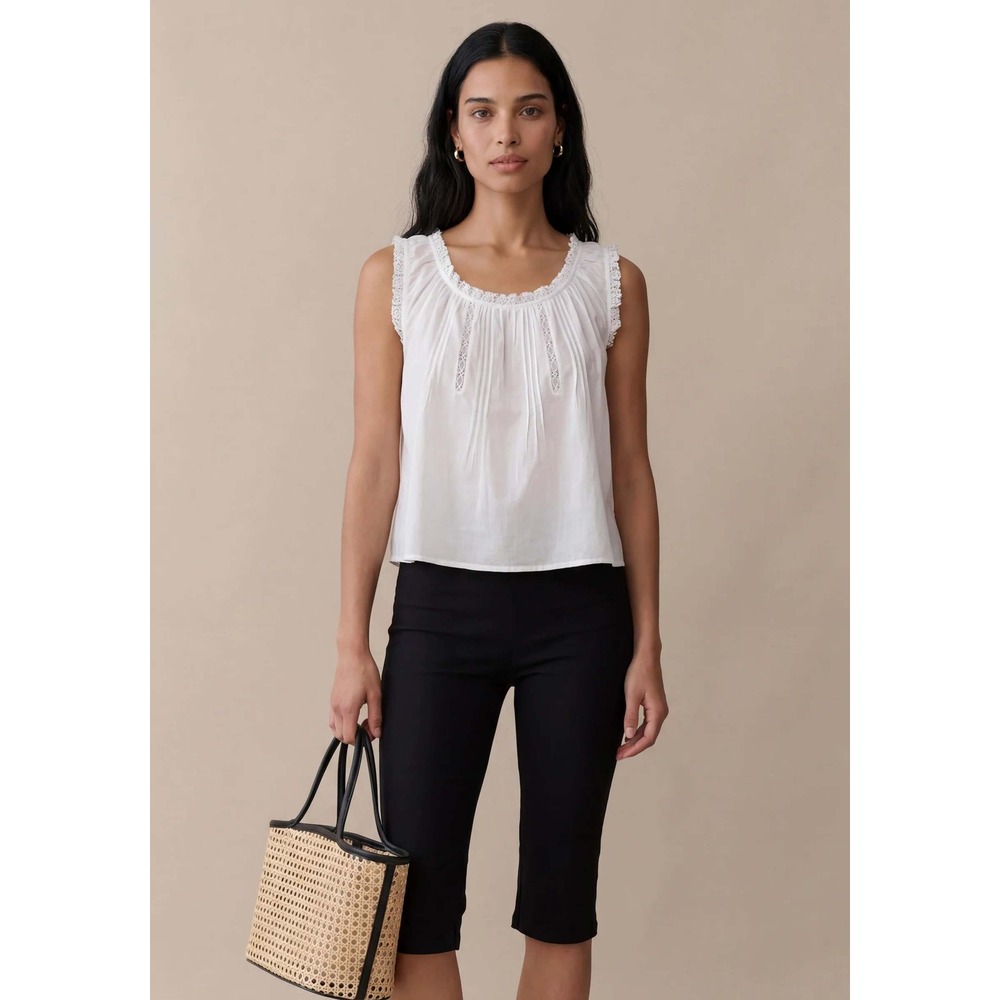 NWT Sorella Violetta Cotton Lace Trim Top in White - Size Small